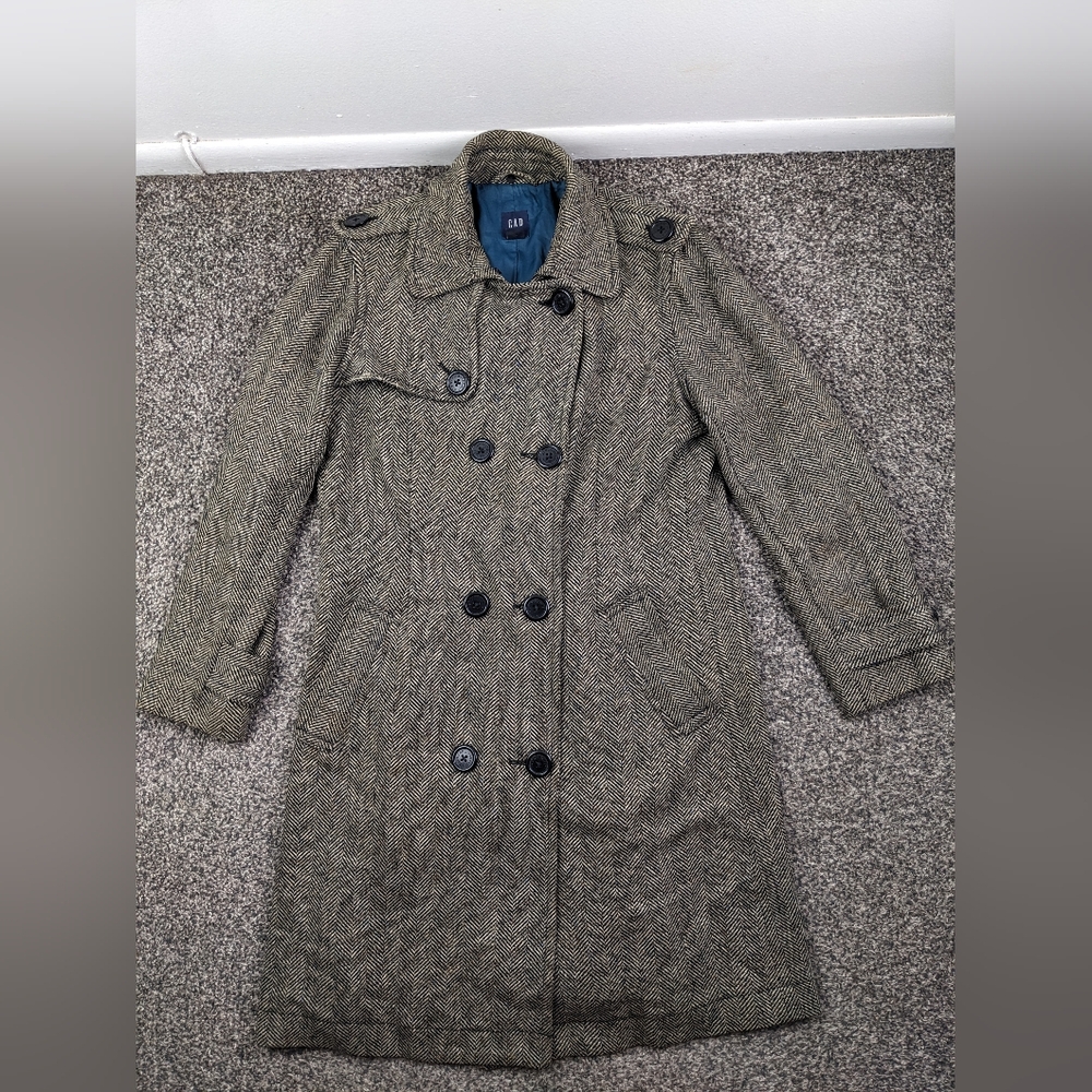 VTG GAP Overcoat Wool Donegal Flecked Herringbone Double Breasted Womens Large
